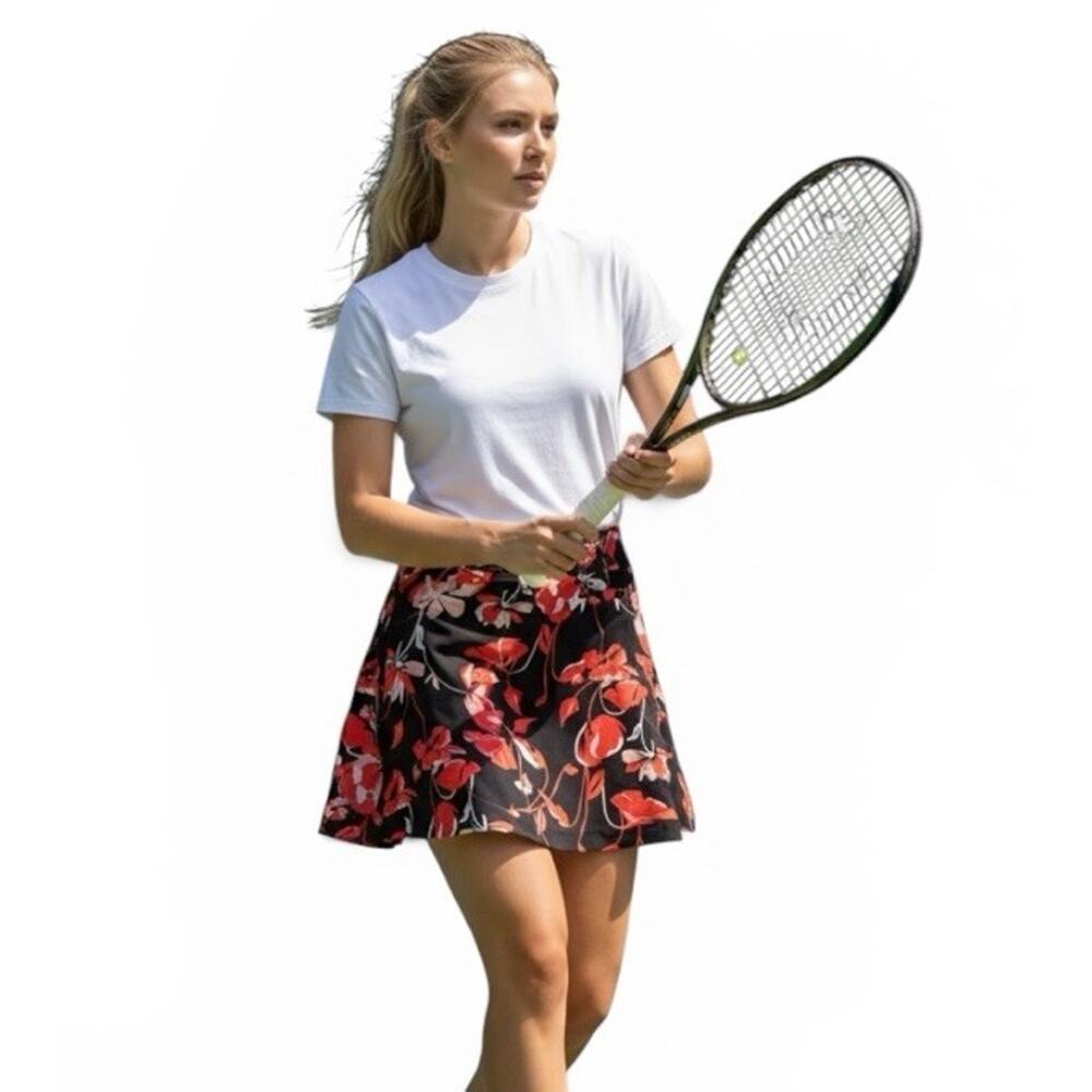TAIL White Label Athletic Tennis Skort MEDIUM Black Orange Floral Pockets Women